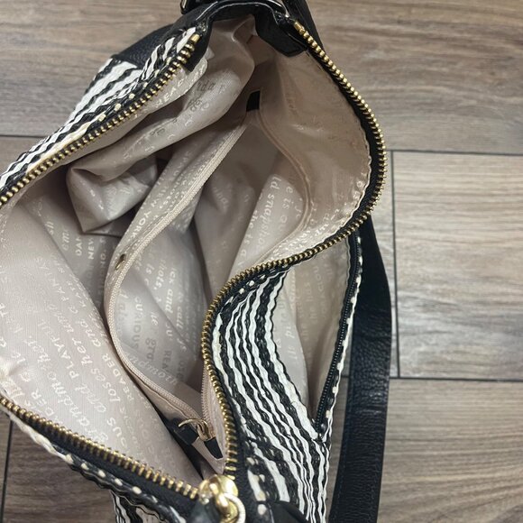 Kate Spade New York Cobble Hill Straw Mylie Shoulder Bag Black Cement Leather - Picture 6 of 11